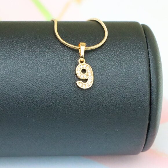 "Rose Gold Number 9 Pendant with Crystals – 18K Gold Plated Charm, XPPT1349 - Picture 2 of 13